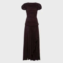 Adeline Gathered Open Back Mesh Maxi Dress