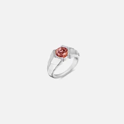 Arris Ring in Sterling Silver with Malaya Garnet and Diamond Halo