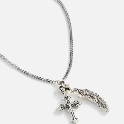 Avelli Cross + Feather Pendant Necklace
