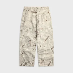 Cotton Newspaper Print Canvas Painter Pant