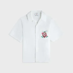 Embroidered Monogram Short Sleeve Cuban Collar Shirt