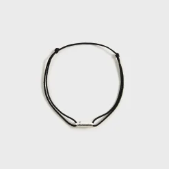 3g Brushed Sterling Silver Black Cord Bracelet Segment