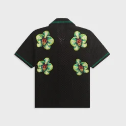 Glitch Orchid Embroidered Short Sleeve Crochet Shirt
