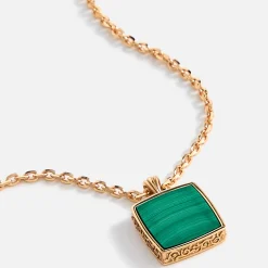 Gold Square Malachite Amulet Necklace