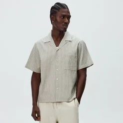 Kith Neon Slub Stripe Cropped Beckham Camp Collar Shirt