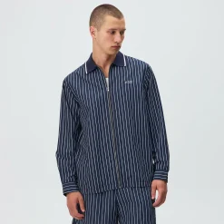 Kith Striped Poplin Long Sleeve Thompson Zip Front Shirt