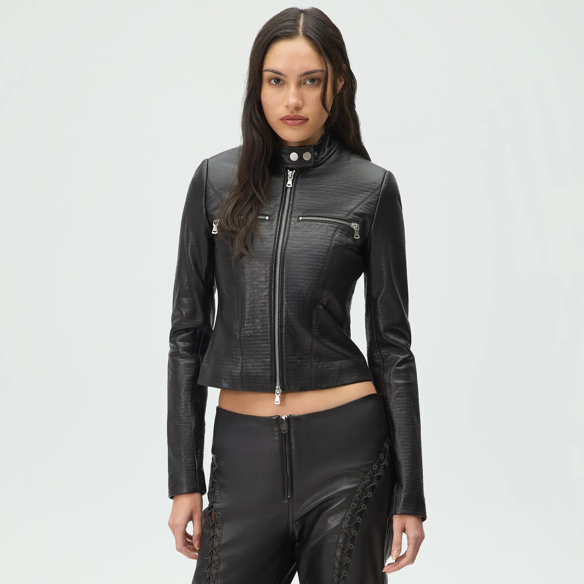 Lisa for Kith Women Nikita Monogram Leather Zip Top
