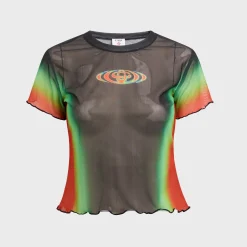 Scallop Short Sleeve Printed Mesh Tee
