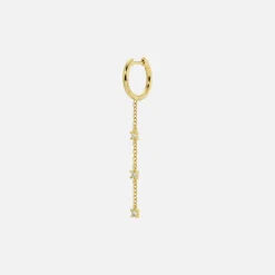 Single Huggie with Diamond Chain Drop 14K Gold