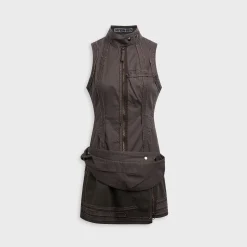 Sleeveless Moto Dress with Belt Bag