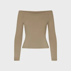 Stretch Knit Off-Shoulder Long Sleeve Top