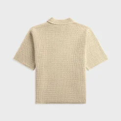 Tussah Silk Cotton Mesh Knit Skipper Polo