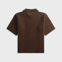 Tussah Silk Cotton Mesh Knit Skipper Polo
