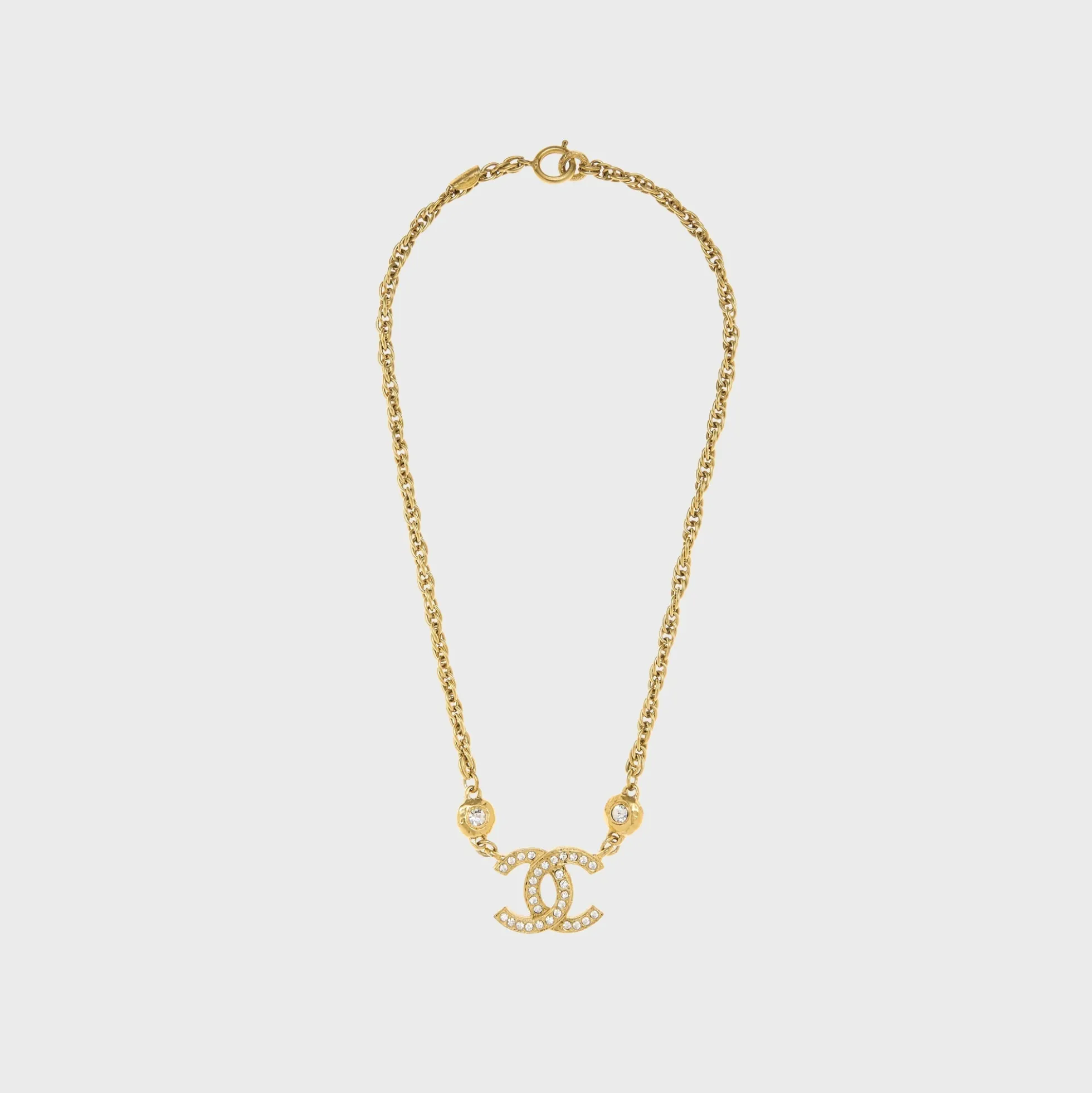 WGACA Chanel Crystal CC Logo Pendant Necklace
